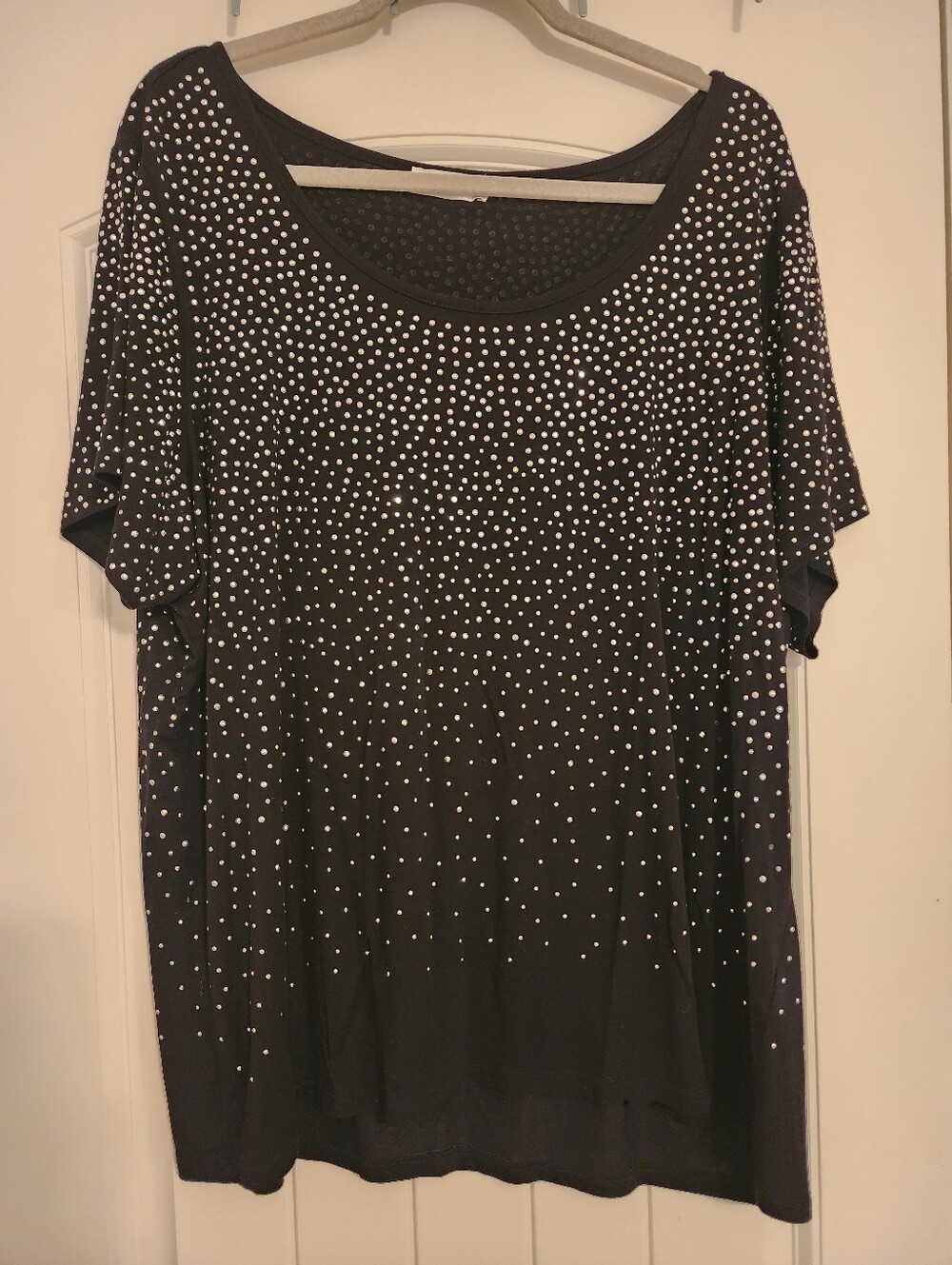 Calvin Klein Black Short-Sleeve Stretchy Women's Top Silver Grommets 2X